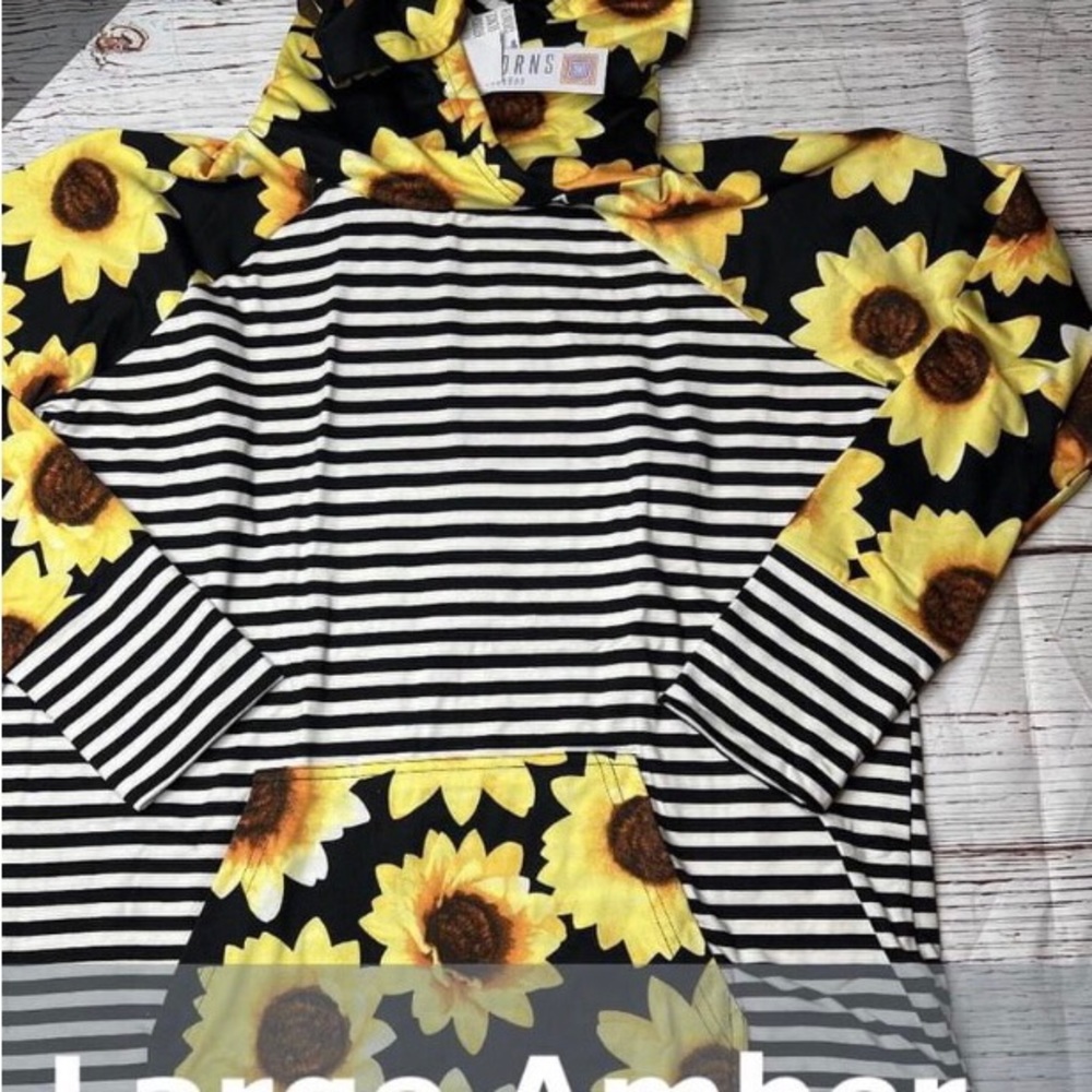 Lularoe 3XL Amber Hoodie Sunflowers & Stripes NEW